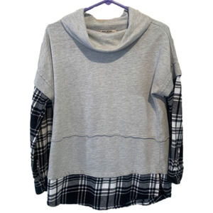 RUFF Hewn Pullover Tunic Flannel Gray Black White Used Size Medium